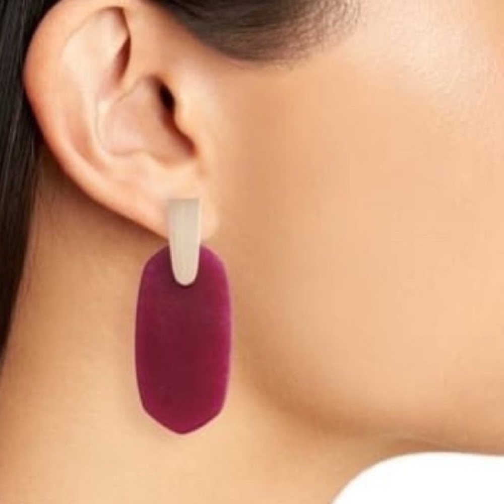 Kendra Scott Maroon Jade and Gold Aragon Statement Earrings - Picture 8 of 9